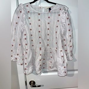 Universal Thread Womens Top White Boho Floral Embroidered Eyelet Blouse Size L